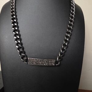 Black Chain Necklace with Crystal Accents